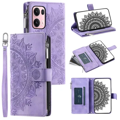 Style 006 För Oppo Reno13 Pro 5G Plånboksfodral PU-läder Mobilhölje Mandalablommönster - Lila