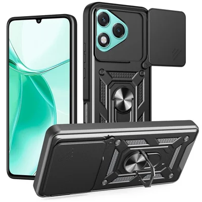 Fodral för Honor 400 Lite 5G med glidande kamerlock PC + TPU ställbar mobilhölse - Svart