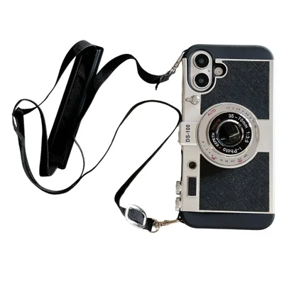 For iPhone 16 Case Vintage Style Camera Design Phone Cover with Crossbody Strap