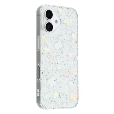 For iPhone 16 Case Shiny IMD TPU + Acrylic Phone Cover Large Camera Cutout - Painted Butterflies