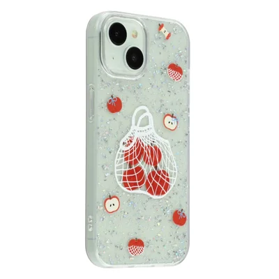 For iPhone 13 Case Shiny IMD TPU + Acrylic Phone Cover Large Camera Cutout - Painted Apples