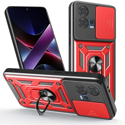 For Motorola Edge 30 Fusion 5G  /  Moto S30 Pro 5G Case with Slide Camera Lid PC + TPU Kickstand Phone Cover - Red
