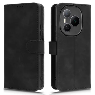 For Honor Power 5G Leather Case Skin Feel Anti Drop Wallet Flip Phone Cover - Black