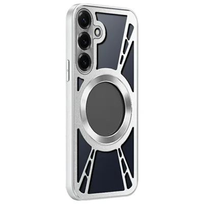For Samsung Galaxy S24 Case Magnetic Hollow Heat Dissipation Silicone + PC + Metal Bumper Phone Cover - Silver