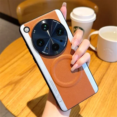 Oppo Find X8 Ultra 5G-hoes compatibel met MagSafe, gespliced kleur PC + PU lederen telefoonhoes - Bruin