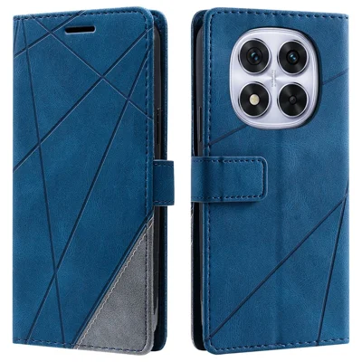 For Xiaomi Redmi Note 14 Pro 4G Case Imprinted Lines PU Leather Splicing Wallet Phone Cover - Blue