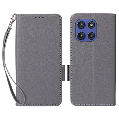 For Motorola Edge 60 Stylus 5G / Moto G Stylus 5G (2025) Case with Wrist Strap Litchi Texture PU Leather Wallet Phone Cover - Grey