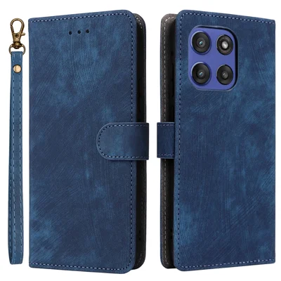 For Motorola Edge 60 Stylus 5G / Moto G Stylus 5G (2025) Case Wallet RFID Blocking PU Leather Cover Stand with Strap - Blue