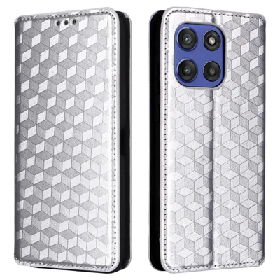 For Motorola Edge 60 Stylus 5G / Moto G Stylus 5G (2025) Case Wallet Rhombus Imprinted Leather Phone Cover - Silver