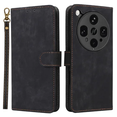 For Oppo Find X8 Ultra 5G Case Wallet RFID Blocking PU Leather Cover Stand with Strap - Black