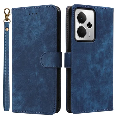 For Realme 14T 5G / 14 5G Case Wallet RFID Blocking PU Leather Cover Stand with Strap - Blue