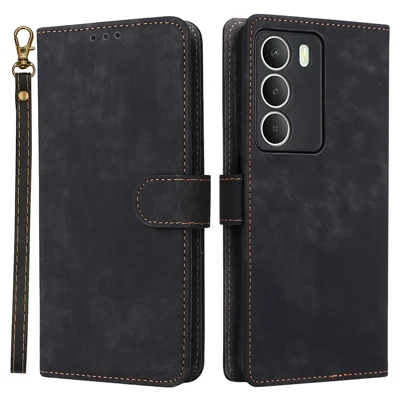 Phone Case For Realme C73 5G / 14x 5G / V70 5G / V70s 5G Wallet RFID Blocking PU Leather Cover Stand with Strap - Black