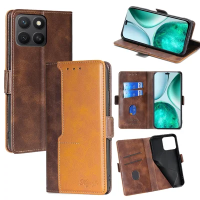 Voor Honor X8c 4G hoesje met portemonnee van leer in contrasterende kleuren - Donkerbruin + Goud