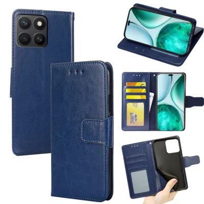 For Honor X8c 4G Case Wallet PU Leather + TPU Folding Stand Phone Cover - Sapphire