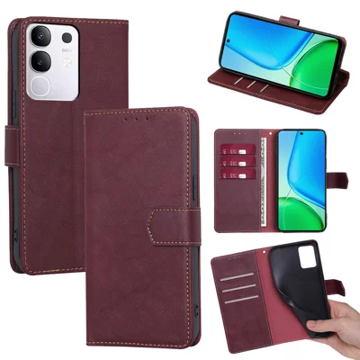 For vivo Y29 4G Case Leather Phone Cover with RFID Blocking Wallet - Wine Red