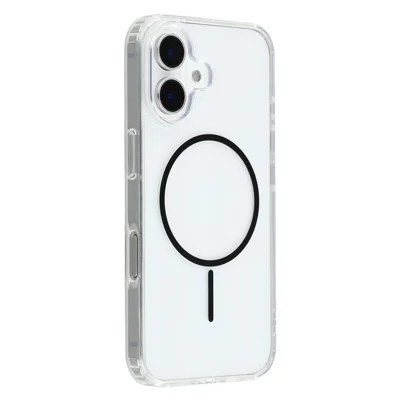 For iPhone 16 Plus Magnetic Case Acrylic TPU Clear Phone Back Cover - Black