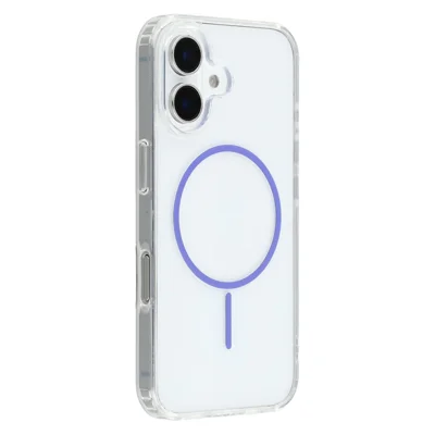 For iPhone 16 Plus Magnetic Case Acrylic TPU Clear Phone Back Cover - Purple
