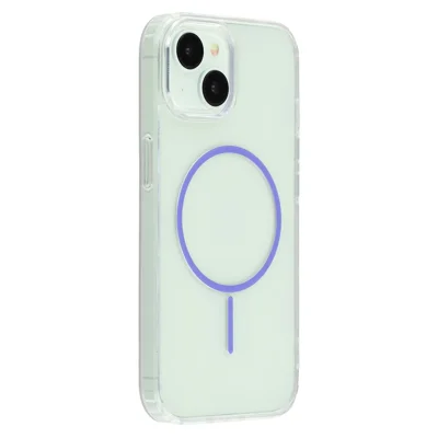 For iPhone 13 Magnetic Case Acrylic TPU Clear Phone Back Cover - Purple