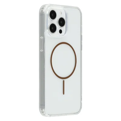For iPhone 13 Pro Max Magnetic Case Acrylic TPU Clear Phone Back Cover - Coffee