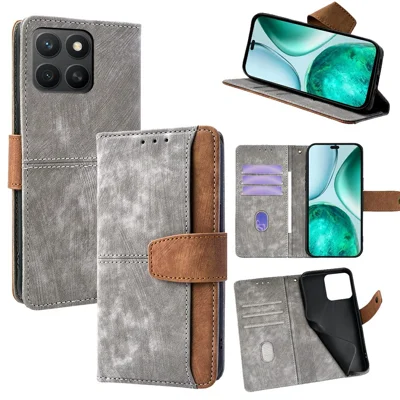 Voor Honor X8c 4G hoesje RFID-blokkering Kleurcombinatie PU-leer portemonnee telefoonhoes - Grijs