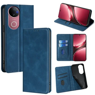 For vivo V50 5G Case Card Holder PU Leather Magnetic Closing Phone Cover - Blue