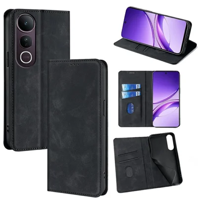 For vivo V50 Lite 5G Case Card Holder PU Leather Magnetic Closing Phone Cover - Black