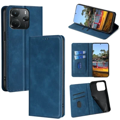 For Xiaomi Redmi Note 14 4G (164.84mm) Case Card Holder PU Leather Magnetic Closing Phone Cover - Blue