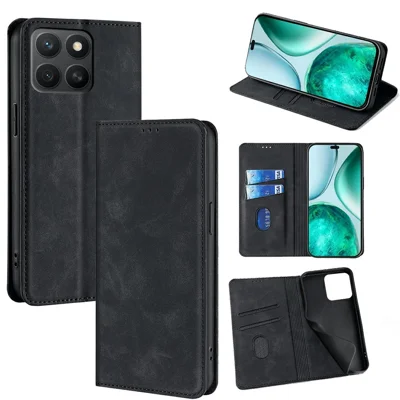 Voor Honor X8c 4G hoesje met kaarthouder PU leer magnetische sluiting telefoonhoes - Zwart