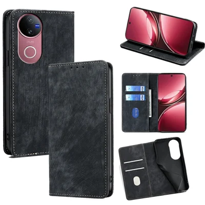 For vivo V50 5G Case RFID Blocking Wallet Leather Phone Cover - Black