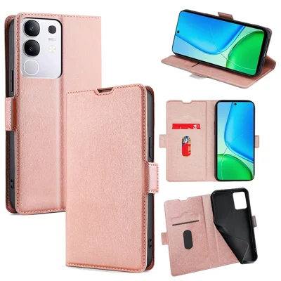 For vivo Y29 4G Case Card Holder PU Leather Phone Cover - Rose Gold