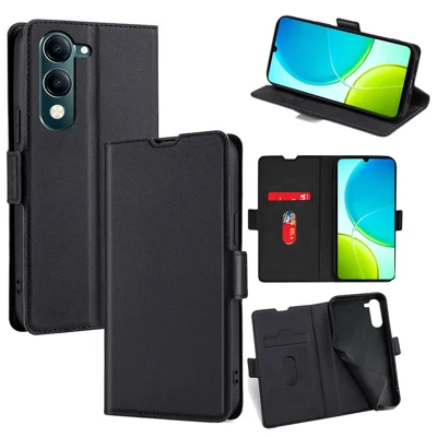 For vivo Y29s 5G  /  Y04 4G Case Card Holder PU Leather Phone Cover - Black