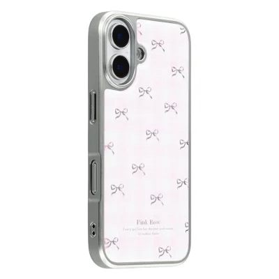 For iPhone 16 Case Lacquered Epoxy Pattern TPU + Acrylic Phone Cover Large Camera Cutout - Bows