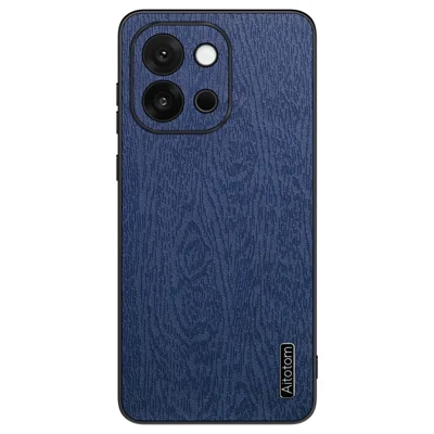 For OnePlus 13T 5G Case Wood Texture PU Leather Coated PC TPU Phone Cover - Blue