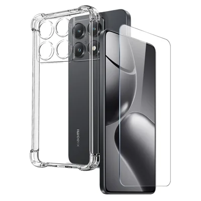 NORTHJO For Xiaomi 14T Case Four Corner Shockproof TPU Clear Phone Cover with Tempered Glass