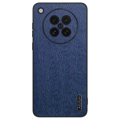 For Oppo Find X8s 5G Case Wood Texture PU Leather Coated PC TPU Phone Cover - Blue