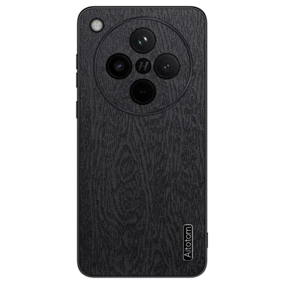 For Oppo Find X8s+ 5G Case Wood Texture PU Leather Coated PC TPU Phone Cover - Black
