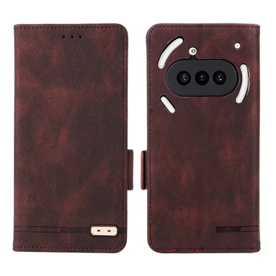 For Nothing Phone (3a) Case Leather Wallet Flip Phone Cover with Hardware Decor - Coffee