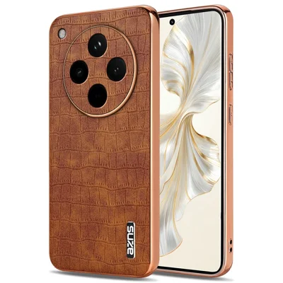 AZNS For Oppo Find X8s+ 5G Case Electroplating Crocodile Texture PU + TPU Phone Cover - Brown
