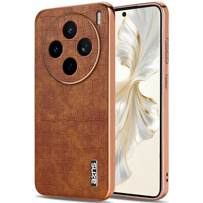 AZNS For vivo X200s 5G Case Electroplating Crocodile Texture PU + TPU Phone Cover - Brown