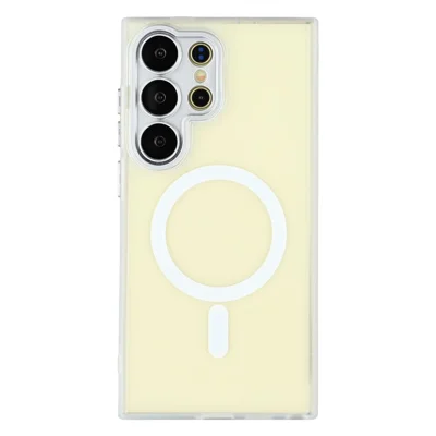 For Samsung Galaxy S24 Ultra Magnetic Case PC + TPU Matte Phone Cover with Glass Lens Film - Transparent White