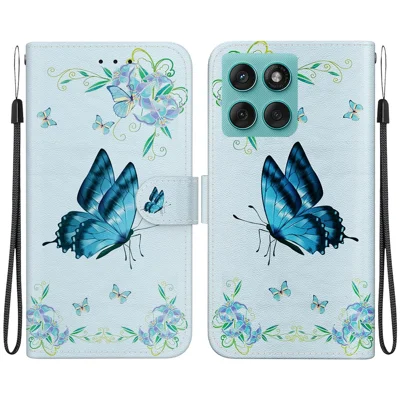 For Motorola Edge 60 5G / 60 Fusion 5G Wallet Phone Case Anti-Drop Leather Flip Cover Pattern Printing - Blue Butterfly Flower