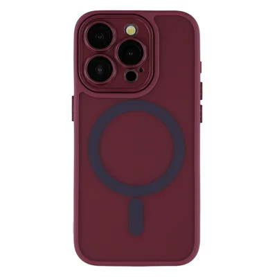 For iPhone 15 Pro Max Case Compatible with MagSafe PC + TPU Matte Phone Cover with Glass Lens Film - Red