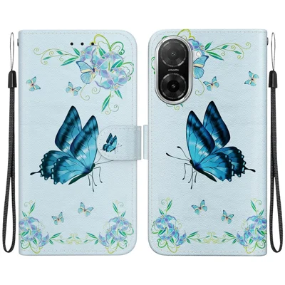 For Xiaomi Redmi A5 NFC (EU) (173.45mm) Wallet Phone Case Anti-Drop Leather Flip Cover Pattern Printing - Blue Butterfly Flower