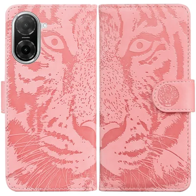 For Xiaomi Redmi A5 NFC (EU) (173.45mm) Case Tiger Imprint Leather Wallet Phone Cover - Pink