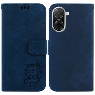 For Xiaomi Redmi A5 NFC (EU) (173.45mm) Wallet Case Tiger Imprint Leather Shockproof Phone Cover - Dark Blue