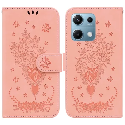 For Xiaomi Redmi Note 14S 4G Case PU Leather Wallet Phone Cover Butterfly Flower Imprint - Pink