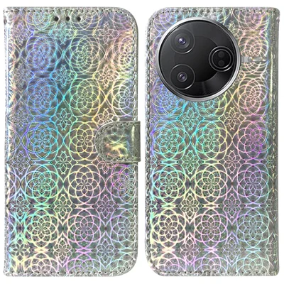 Stand Case For Xiaomi Redmi K80 Pro 5G  /  K80 5G  /  Poco F7 Pro 5G  /  Poco F7 Ultra 5G Dazzling Flower Leather Phone Cover - Grey