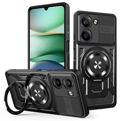 For Xiaomi Redmi A5 4G (171.7mm) / Poco C71 4G Magnetic Case Rotating Kickstand TPU + PC Phone Cover - Black