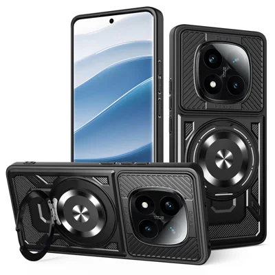 For Xiaomi Redmi Note 14 Pro 4G Magnetic Case Rotating Kickstand TPU + PC Phone Cover - Black