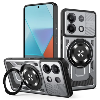 For Xiaomi Redmi Note 13 Pro 4G / Poco M6 Pro 4G Magnetic Case Rotating Kickstand TPU + PC Phone Cover - Grey